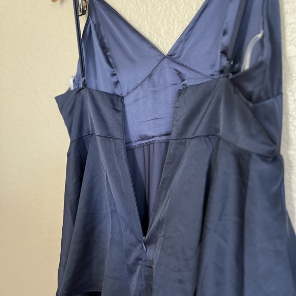 NWOT Going with Elegance Navy Blue Satin Tiered Maxi Dress - Picture 8 of 9